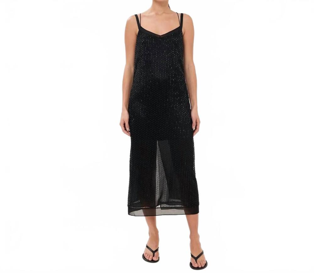 NEW VINCE beaded slip dress in black